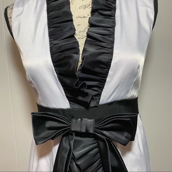 Ryu Satin Ruffled Dress with Front Ribbon Size S Black White - Picture 4 of 6